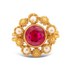 22K Gold Ring with Pearl & Ruby - 3