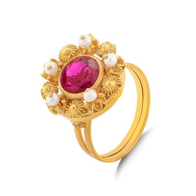 22K Gold Ring with Pearl & Ruby - 4