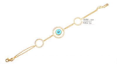 22K Gold Round Evil Eye Beaded Chain Bracelet - 1