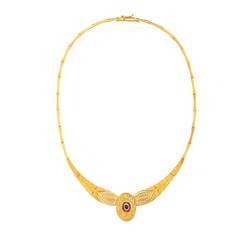 22K Gold Ruby and Sapphire Antique Necklace - Nusrettaki (1)