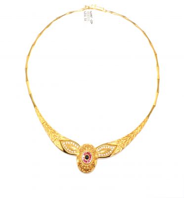22K Gold Ruby and Sapphire Antique Necklace - 4