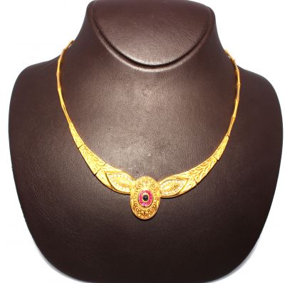 22K Gold Ruby and Sapphire Antique Necklace - 5