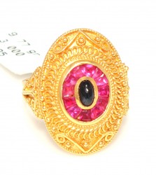 Nusrettaki - 22K Gold Ruby and Sapphire Antique Ring