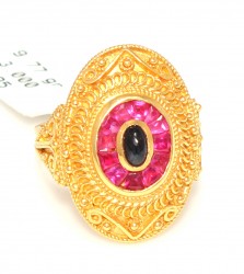 22K Gold Ruby and Sapphire Antique Ring - Nusrettaki