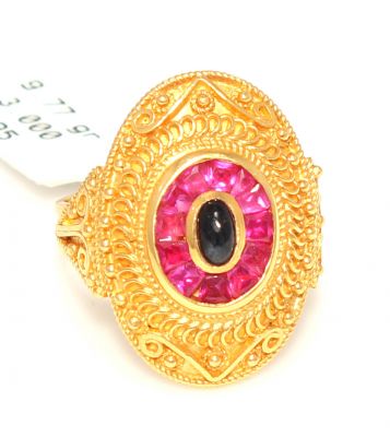 22K Gold Ruby and Sapphire Antique Ring - 1