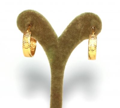 22K Gold Sheet Hoop Earrings, Hand Carved - 3