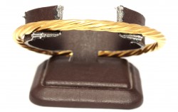 22K Gold Slip On Bangle Bracelet, Shiny Thin Twisted Pattern - 2