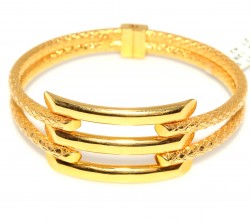 22K Gold Snake Skin Patterned Bar Bangle Bracelet - 2
