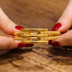 22K Gold Snake Skin Patterned Bar Bangle Bracelet - Nusrettaki