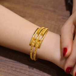 22K Gold Snake Skin Patterned Bar Bangle Bracelet - 3