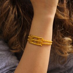 22K Gold Snake Skin Patterned Bar Bangle Bracelet - 4