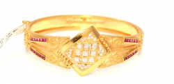 22K Gold Square Love Bangle Bracelet with Ruby & CZ's - 1