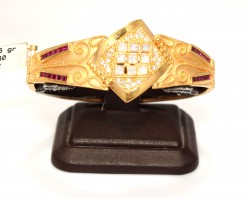 22K Gold Square Love Bangle Bracelet with Ruby & CZ's - 2