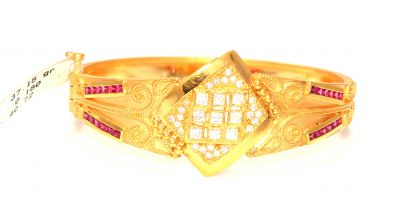 22K Gold Square Love Bangle Bracelet with Ruby & CZ's - 3