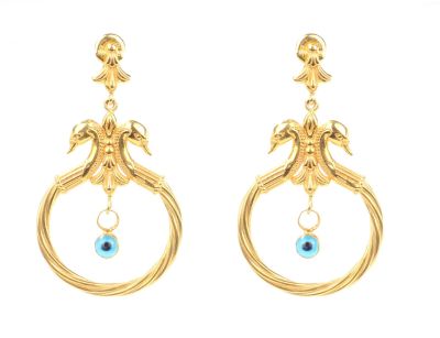 22K Gold Swan Earrings with Evil Eye - 4