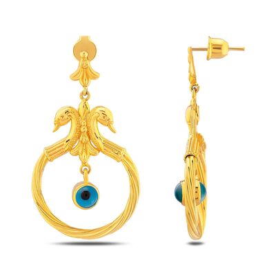 22K Gold Swan Earrings with Evil Eye - 2