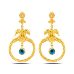 22K Gold Swan Earrings with Evil Eye - 3