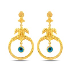 22K Gold Swan Earrings with Evil Eye - 3