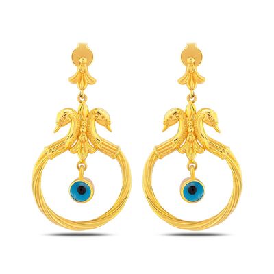 22K Gold Swan Earrings with Evil Eye - 3