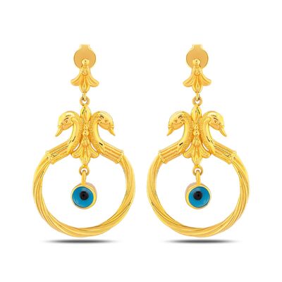 22K Gold Swan Earrings with Evil Eye - 3