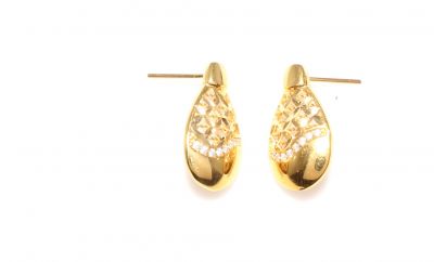 22K Gold Teardrop Earrings with Zircons - 1