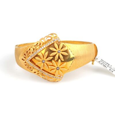 22K Gold Triple Daisies Model Bangle Bracelet - 3