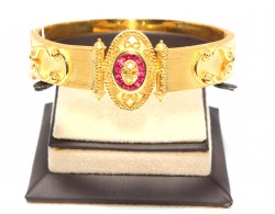 22K Gold Vintage Hinged Bangle with Middle Piece Ruby - Nusrettaki (1)