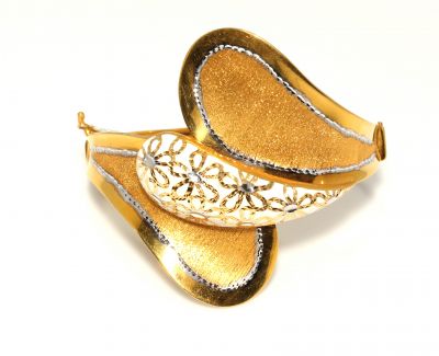 22K Gold White Enameled Bangle Bracelet - 6