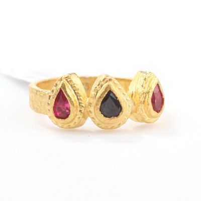 24K Gold Triple Drops Ring - 7