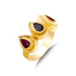 24K Gold Triple Drops Ring - Nusrettaki (1)