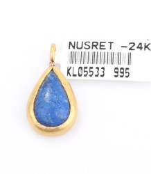 Nusrettaki - 24 Ayar Altın Damla Lapis Taşlı Kolye Ucu