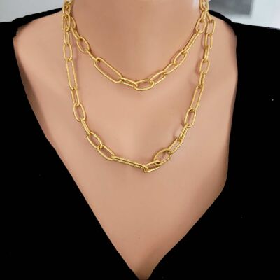 24 Ayar Altın Dövmeli Halka Zincir Kolye - 1