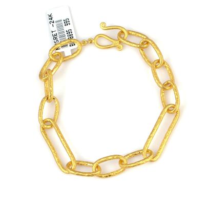 24 Ayar Altın Dövmeli Oval Şarnel Bileklik - 1