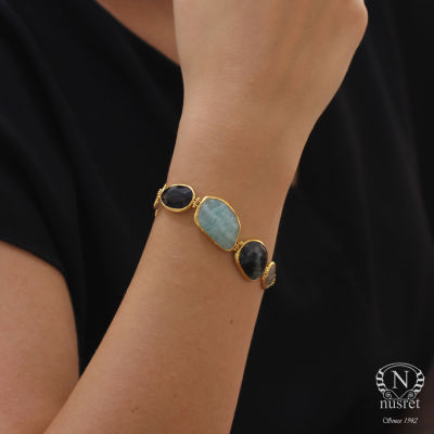 24 Ayar Altın El İşi Değerli Taşlardan Bileklik - 1