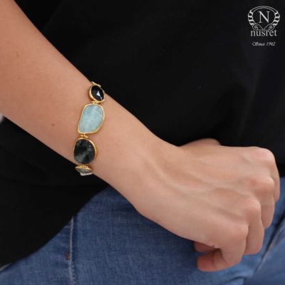 24 Ayar Altın El İşi Değerli Taşlardan Bileklik - 4