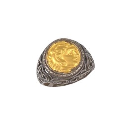 Nusrettaki - 24 Ayar Altın & Gümüş Resimli Yüzük