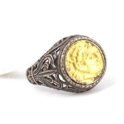 24 Ayar Altın & Gümüş Resimli Yüzük - 5