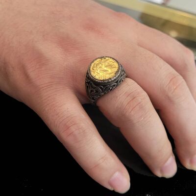 24 Ayar Altın & Gümüş Resimli Yüzük - 1