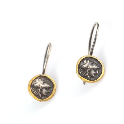 24 Ayar Altın & Gümüş Sezar Kafası Minik Küpe - 1