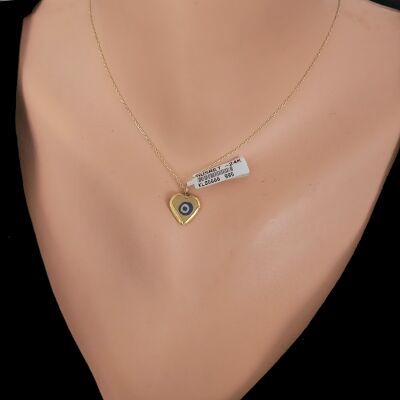 24 Ayar Altın Kalp Göz Boncuğu Kolye Ucu, Sarı - 2