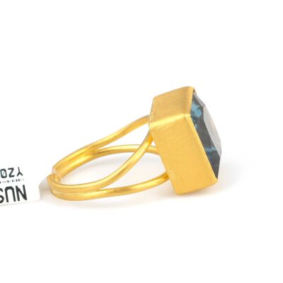 24 Ayar Altın Kare Akuamarin Yüzük - 2