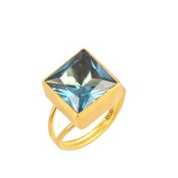 24 Ayar Altın Kare Akuamarin Yüzük - Nusrettaki