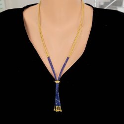 24 Ayar Altın Lapis Taşlı 4 Sıra Şarnel Kolye - Nusrettaki