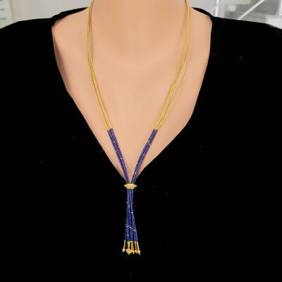 24 Ayar Altın Lapis Taşlı 4 Sıra Şarnel Kolye - 1