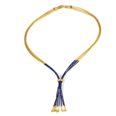 24 Ayar Altın Lapis Taşlı 4 Sıra Şarnel Kolye - 3