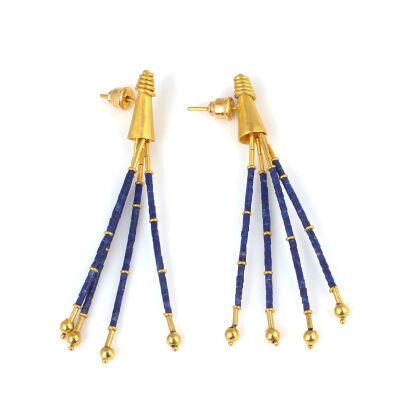 24 Ayar Altın Lapis Taşlı Şarnel Küpe 4 Sıra - 1