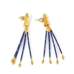 24 Ayar Altın Lapis Taşlı Şarnel Küpe 4 Sıra - Nusrettaki