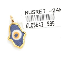 Nusrettaki - 24 Ayar Altın Minik El Göz Boncuğu Kolye Ucu, Mavi