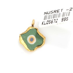 Nusrettaki - 24 Ayar Altın Minik Göz Boncuğu Kolye Ucu, Yeşil