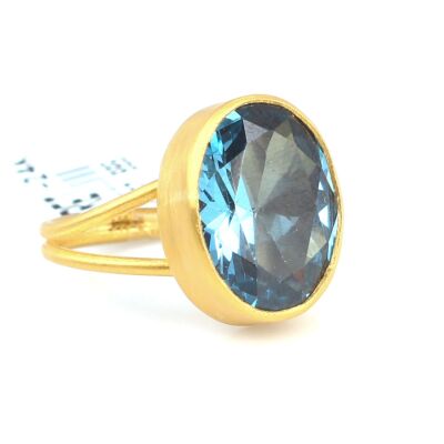 24 Ayar Altın Oval Akuamarin Yüzük - 3